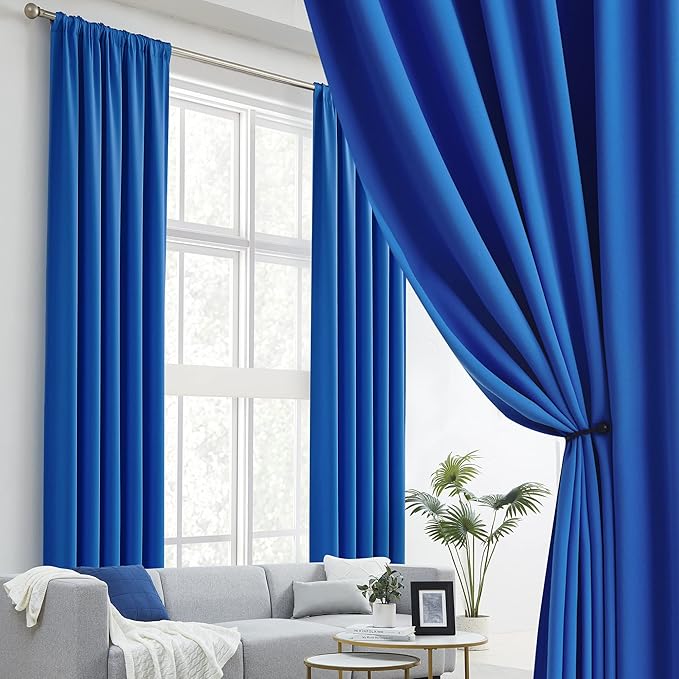 DUALIFE Royal Blue Curtains Room Darkening Curtains，Rod Pocket and Back Tab - Image 2