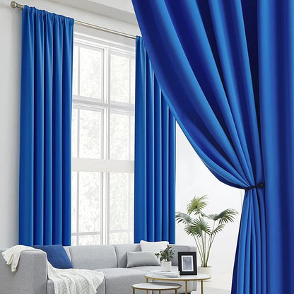 DUALIFE Royal Blue Curtains Room Darkening Curtains，Rod Pocket and Back Tab - Image 2