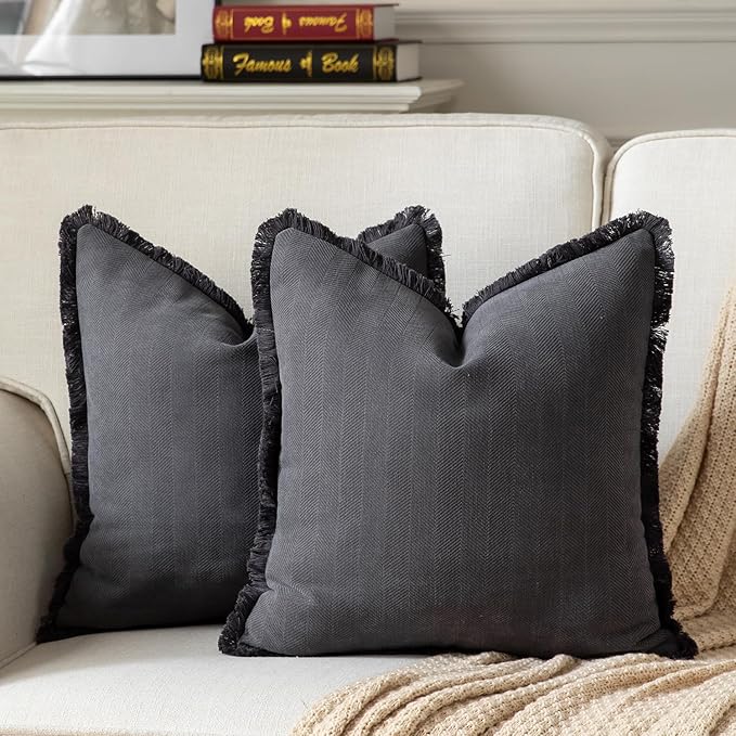 Set of 2 Decorative Fringe Throw Pillow Covers Chenille Pillow Covers Elegant by Joyouth