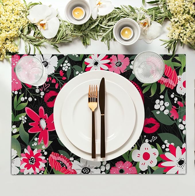Happy Valentine's Day Placemats Set of 4 Valentine Flowers Love Heart Place - Image 3