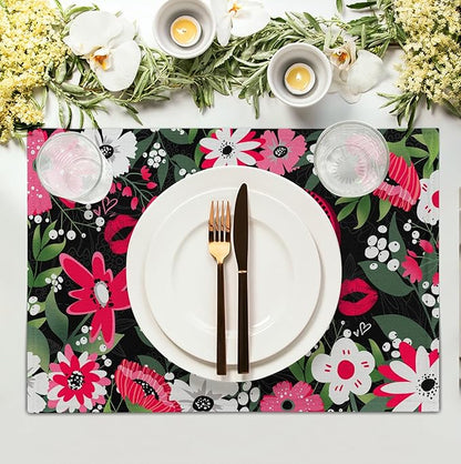 Happy Valentine's Day Placemats Set of 4 Valentine Flowers Love Heart Place - Image 3