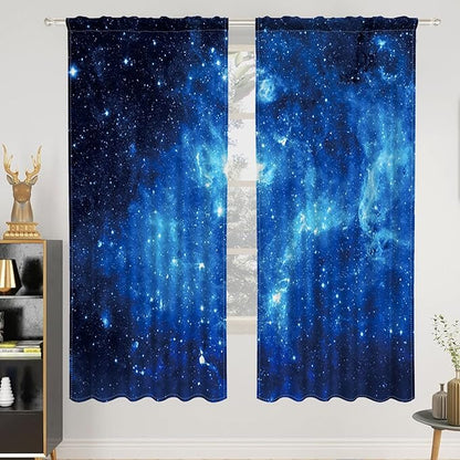 Renaiss 26 x 63 Inch Galaxy Outer Space Tier Curtains Small Window Treatment by Renaiss