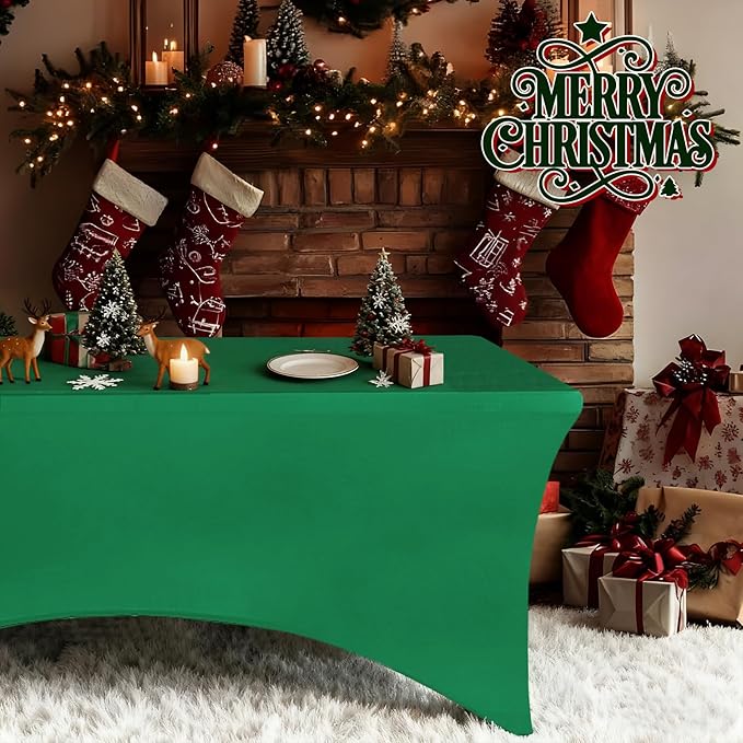 IVAPUPU 2 Pack 6FT Table Cloth for Rectangular Fitted Events Stretch Emerald - Image 2