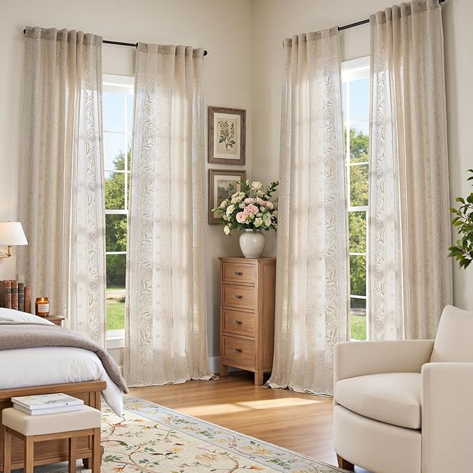 jinchan Winslow Linen Curtains for Living Room Floral Curtains 96 Inch Length - Image 2