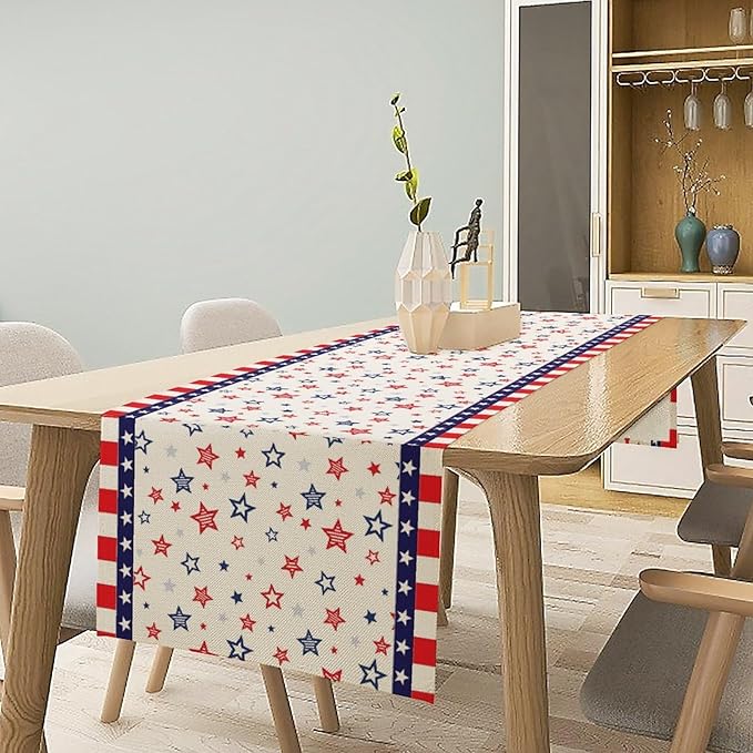 4th of July Table Runner, America Memorial Day Independence Day Stripe Stars - Image 3