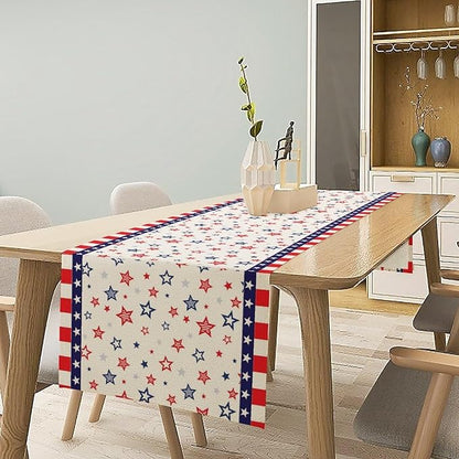 4th of July Table Runner, America Memorial Day Independence Day Stripe Stars - Image 3