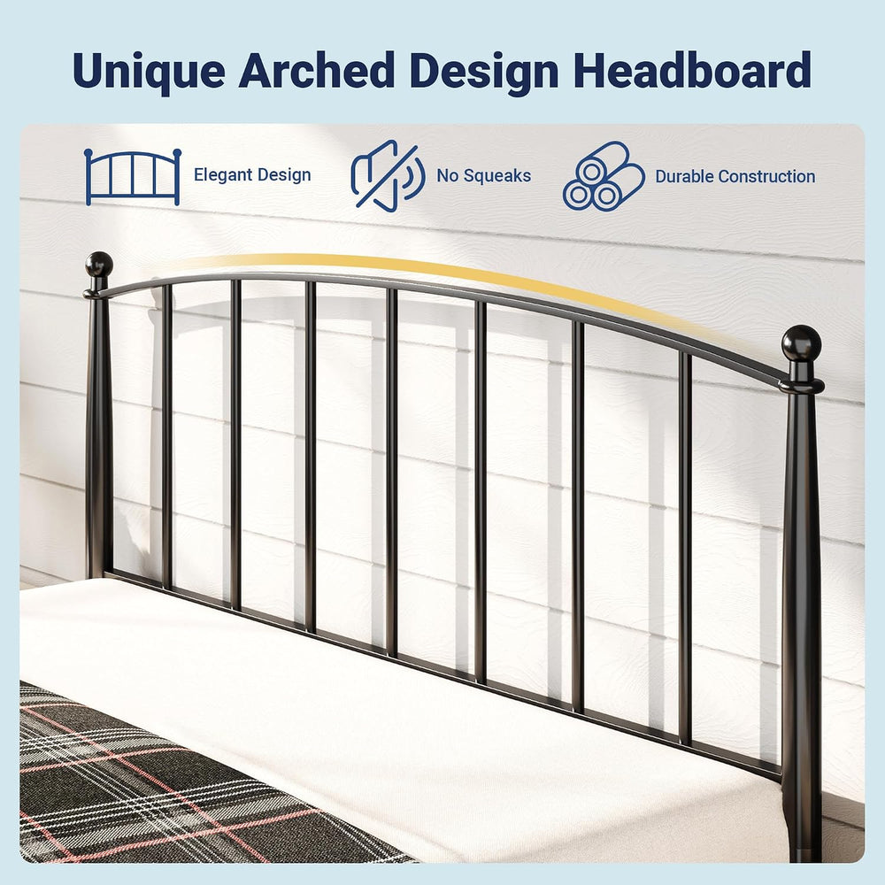 Allewie Metal Full Size Platform Bed Frame, 37'' Tall Footboard, Black