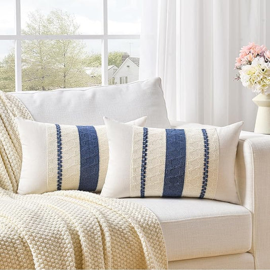 Fancy Homi Set of 2 Dusty Blue Vintage Long Lumbar Decorative Throw Pillow by Fancy+Homi