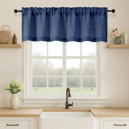 OVZME Navy Blue Valance for Windows, Light Filtering Faux Linen Textured Small by OVZME