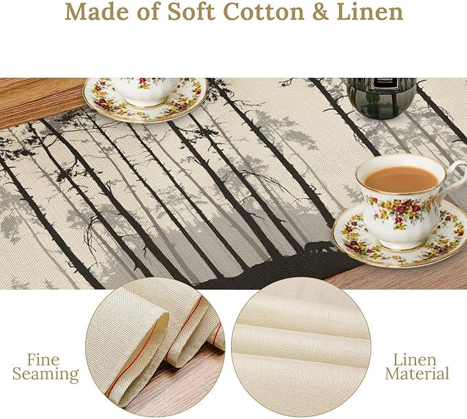 Retro Bear Table Runner, Rustic Foggy Forest Wild Animal Table Runner - Image 4