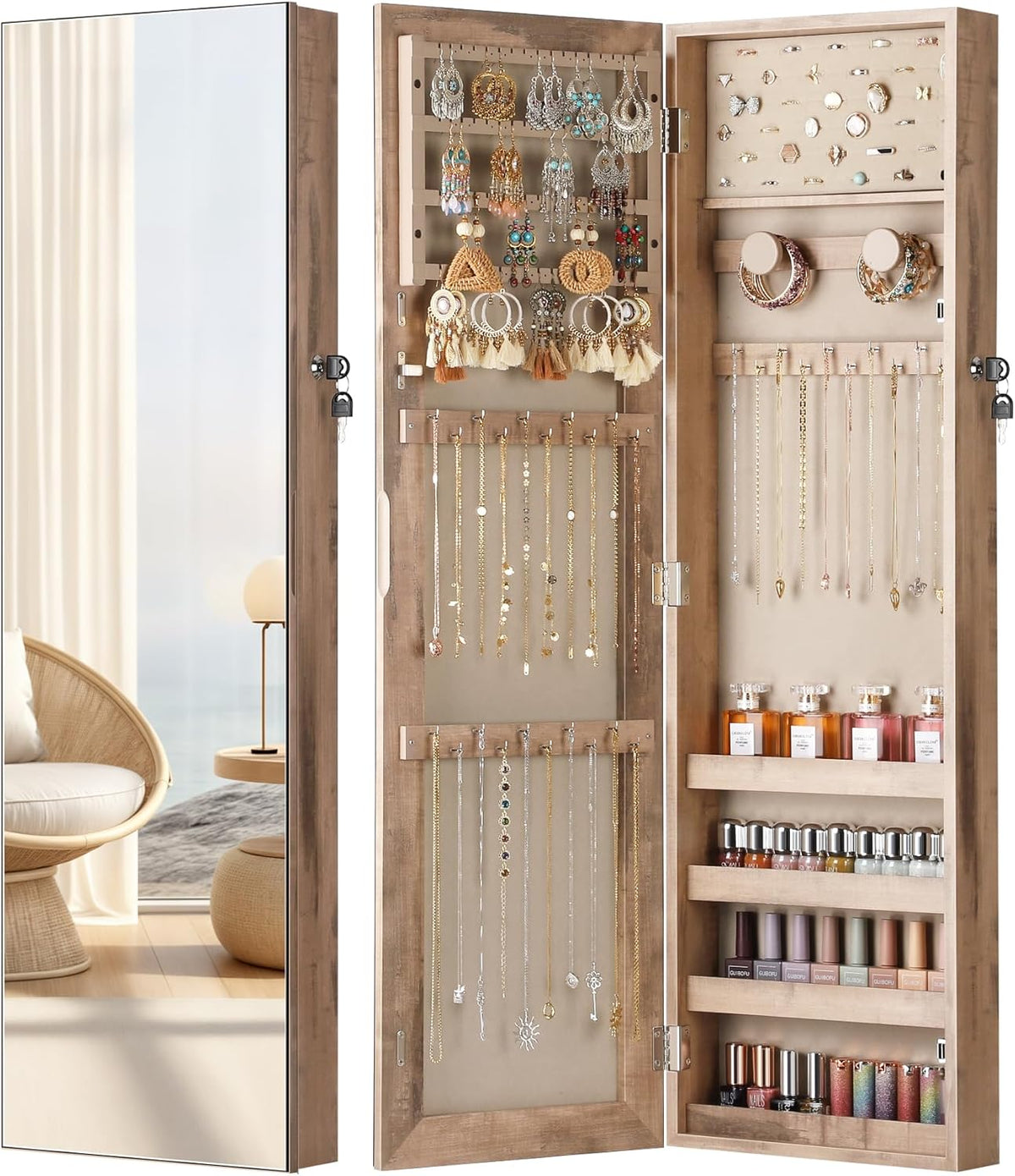 nicetree mirror jewelry cabinet, full length mirror, wall, main product view