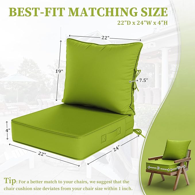Outdoor Seat Cushion Set 22 L × 24 W × 5 H Inch Waterproof & Fade Resistant - Image 2