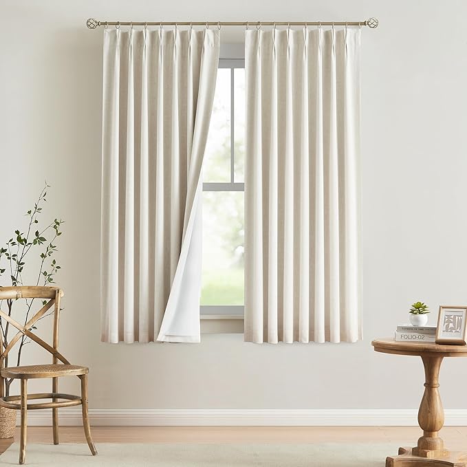 Vision Home Natural Pinch Pleated Full Blackout Curtains Linen Blended Room by VisionHome