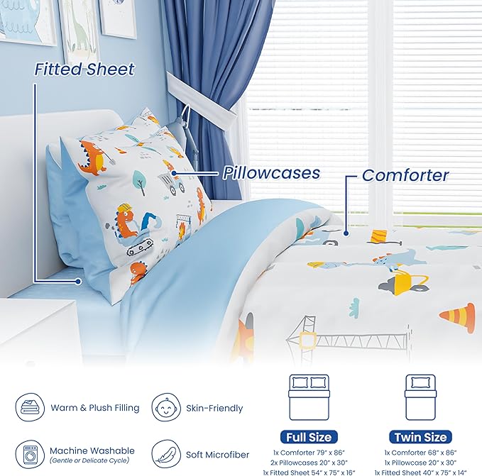 SANDJEST Dinosaur Comforter Set Twin Size 68x86in - Image 3