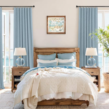 Slate Blue Curtains 108 Inches Long 2 Panel Burg 100% Blackout Boho Linen - Image 2