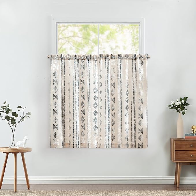 jinchan Boho Kitchen Curtains Linen Tier Curtains 45 Inches Bohemian Cafe Small - Image 3