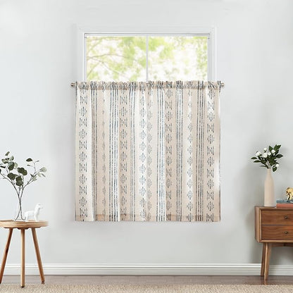 jinchan Boho Kitchen Curtains Linen Tier Curtains 45 Inches Bohemian Cafe Small - Image 3
