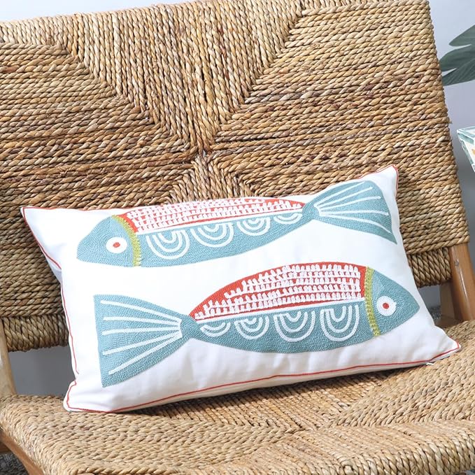 2 PCS Embroidered Throw Pillow Cover Cotton Decorative Rectangle Cushion Cases - Image 6