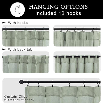 Sage Green Pinch Pleated Cafe Curtains 24 Inches Long 2 Panels Back Tab Pleat - Image 3