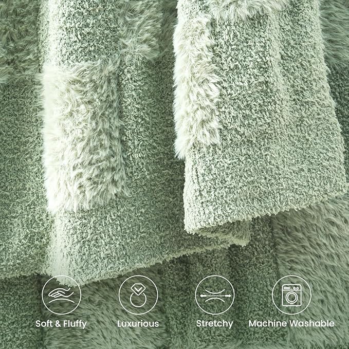 Snuggle Sac Faux Fur Checkered Blanket Twin Size - Image 8
