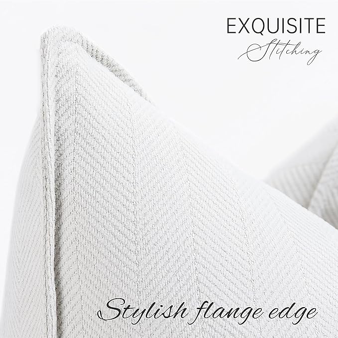 ZWJD Cream Pillow Covers 18x18 Set of 2 Chenille Throw Pillow Covers - Image 2