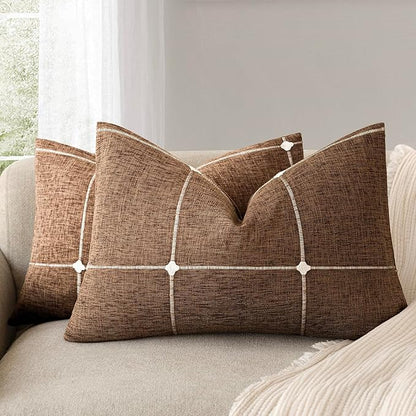 Foindtower Pack of 2 Decorative Faux Linen Jacquard Check Throw Pillow Covers by Foindtower