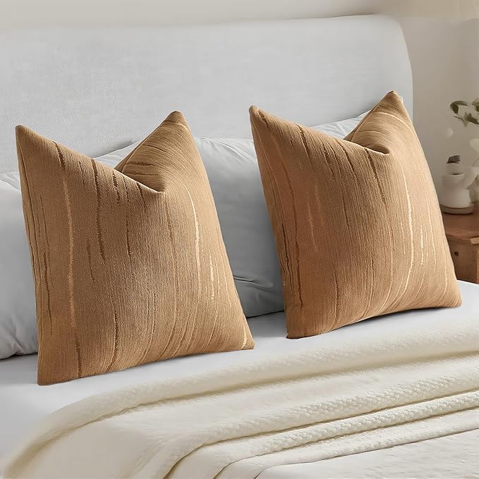 HAUSSY Bronze Throw Pillow Covers 20x20 Inch Set of 2, Boho Embossed Striped - Image 6