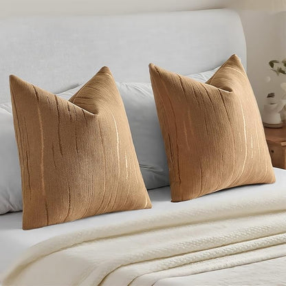 HAUSSY Bronze Throw Pillow Covers 18x18 Inch Set of 2, Boho Embossed Striped - Image 6