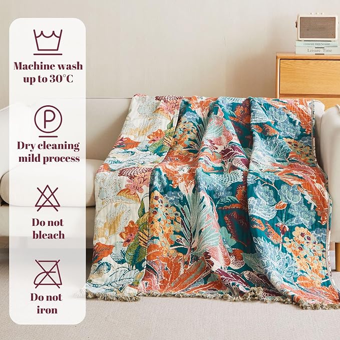 MSGKV Boho Throw Blanket for Couch 100% Cotton Floral Blanket 50"x60" Sofa Bed - Image 8