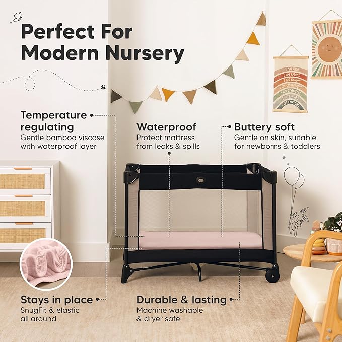 2-Pack Waterproof Pack and Play Sheets, Mini Crib Sheets Fitted - Image 5
