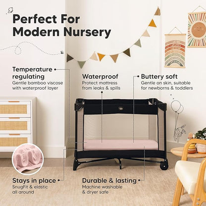 2-Pack Waterproof Pack and Play Sheets, Mini Crib Sheets Fitted - Image 5