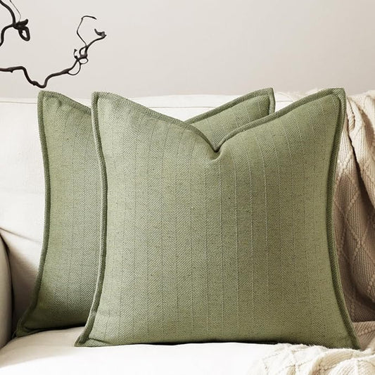 24x24 Linen Pillow Covers Sage Green Pack of 2 Farmhouse Boho Neutral Accents by DEZENE