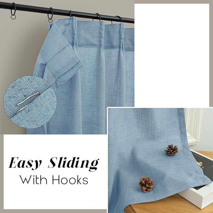 Blue Linen Pleated Curtains for Kitchen Farmhouse Country 30 Inch Length 2 - Image 7