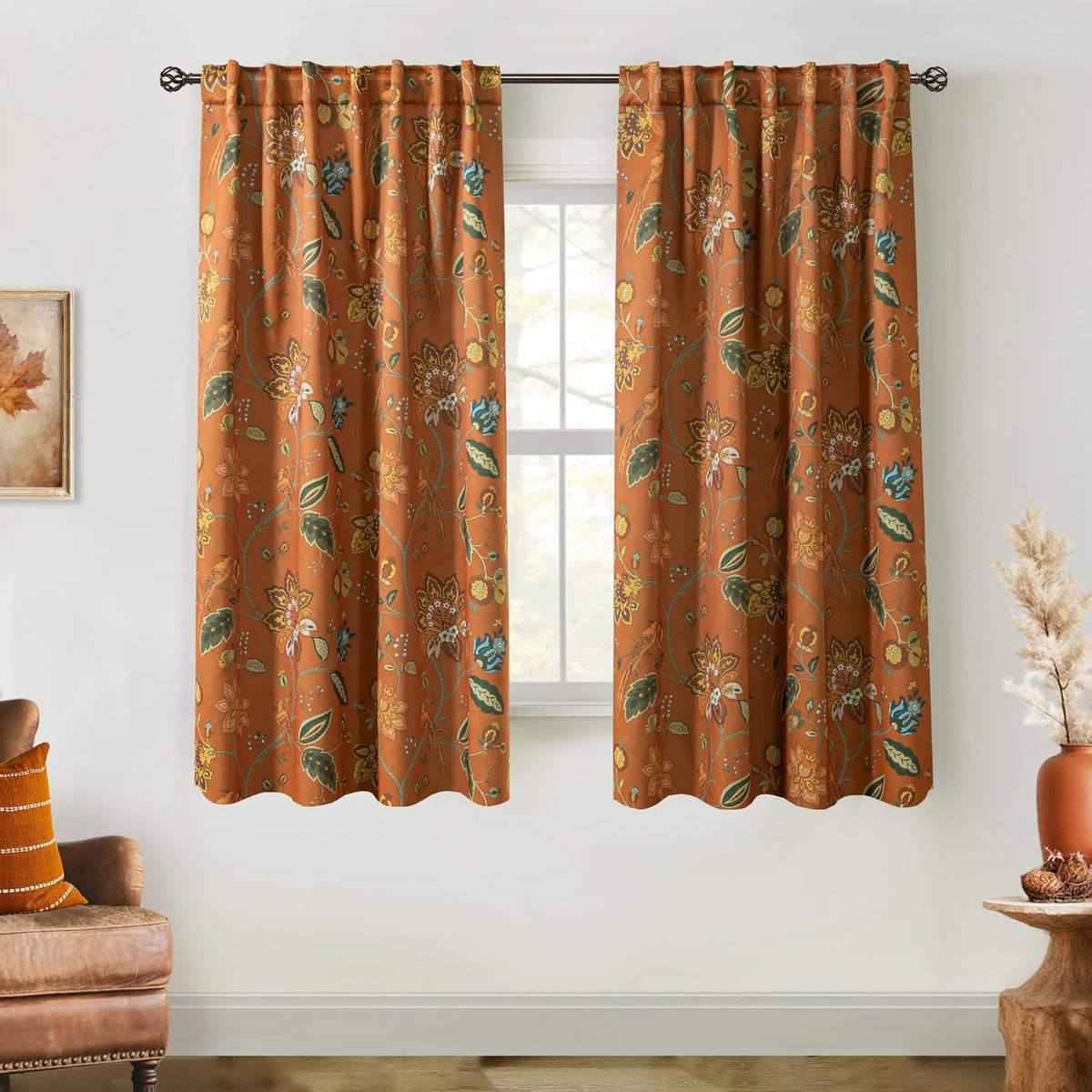 decorative black out curtains 63 inch long for shown in use