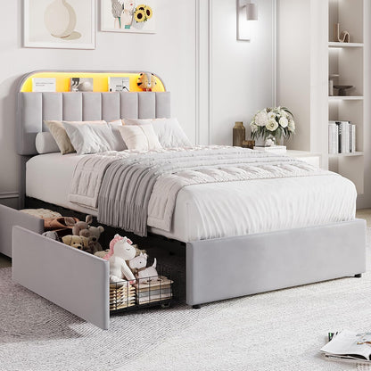 garveehome twin bed frame, platform bed with storage shown in use