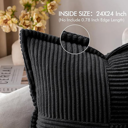 MIULEE Black Corduroy Decorative Euro Sham Pillow Covers 24x24 Inch - Image 2