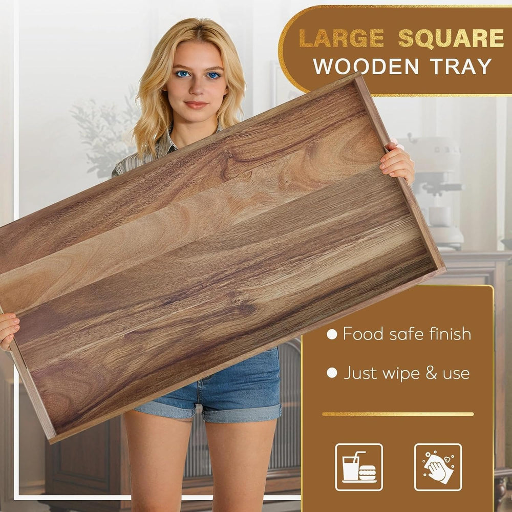 MAONAME Extra Large Ottoman Tray, 40 x 20 inches Acacia Wood Serving Tray