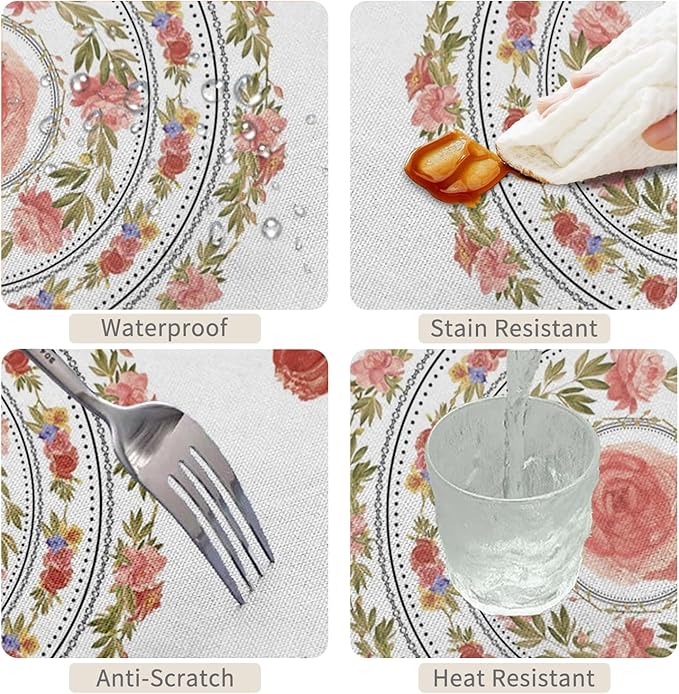 70x120inches Floral Rectangle Tablecloth Pink Rose Flower Wreath Printed - Image 4