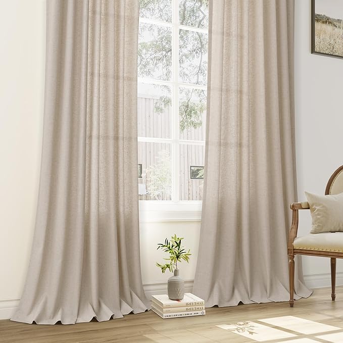 Light Brown Pinch Pleat Linen Curtains 96 Inch Length 2 Panels Set - Image 5