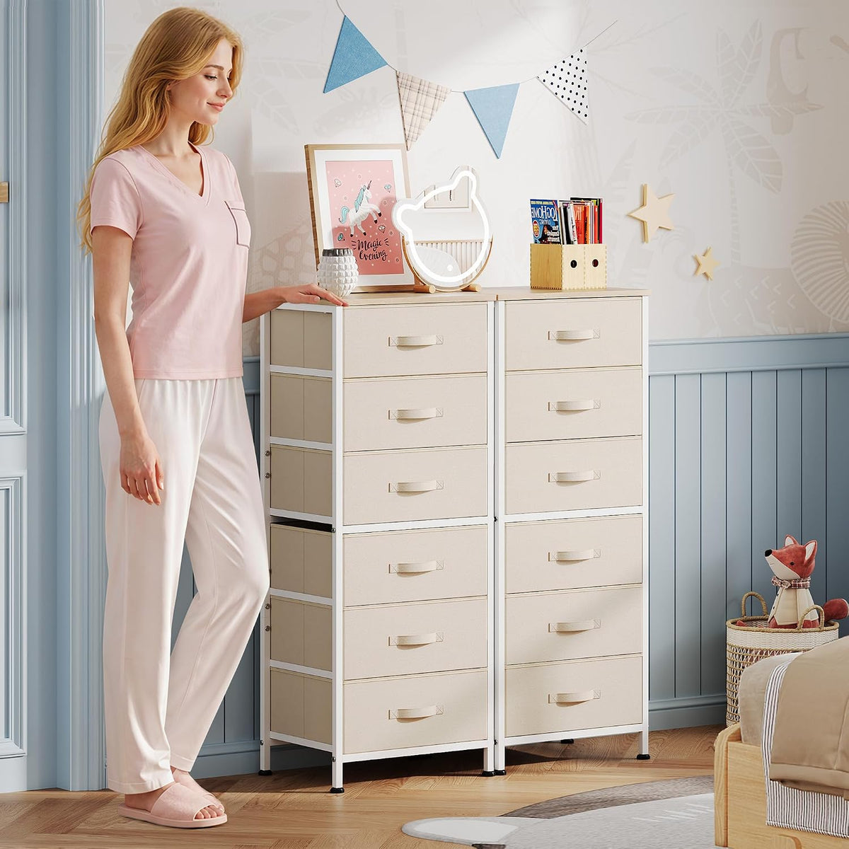 wlive fabric dresser for bedroom, 6 drawer dressers shown in use