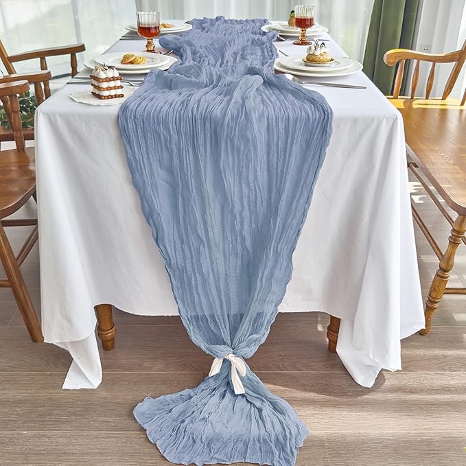 IVAPUPU 4 Pcs Cheesecloth Table Runner - 10ft Dusty Blue Boho Gauze Cheese - Image 4