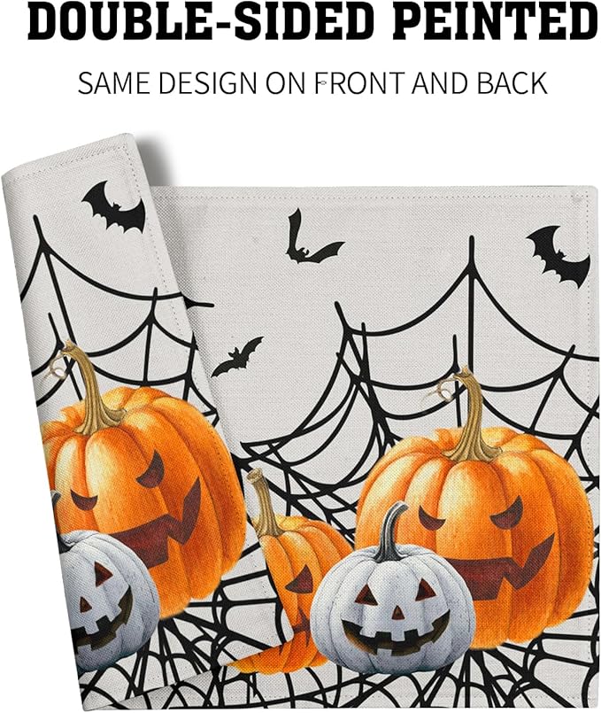 Giwawa Halloween Placemats, Colorful Spooky Pumpkins Spider Web Bats Linen - Image 5