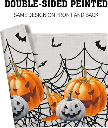 Giwawa Halloween Placemats, Colorful Spooky Pumpkins Spider Web Bats Linen - Image 5