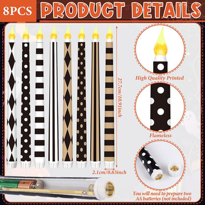 Lounsweer 8 Pcs Halloween Flameless Taper Candles, 10.91 in LED Home Decor
