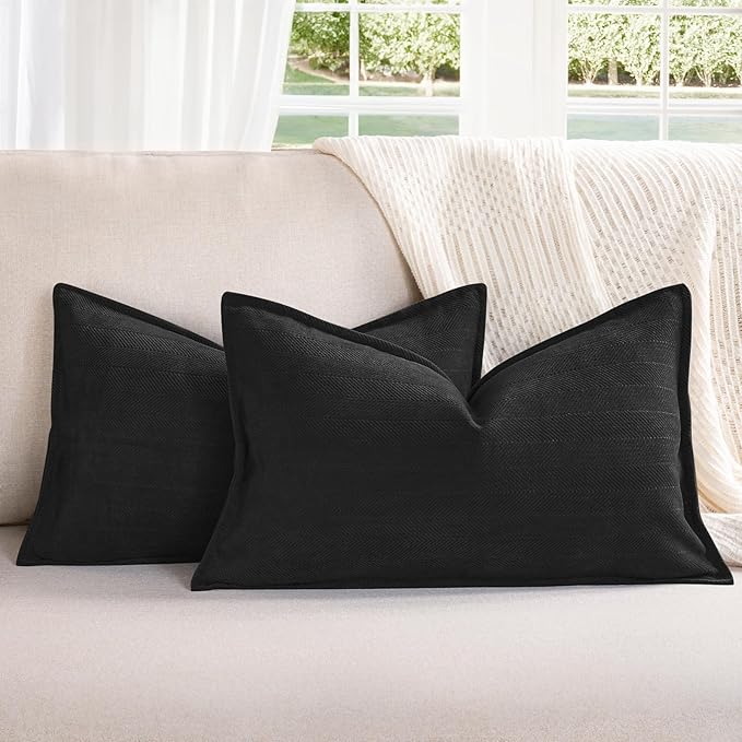 ZWJD Black12x20 Pillow Covers Set of 2 Chenille Throw Pillow Covers by ZWJD