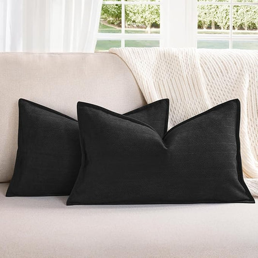 ZWJD Black12x20 Pillow Covers Set of 2 Chenille Throw Pillow Covers by ZWJD