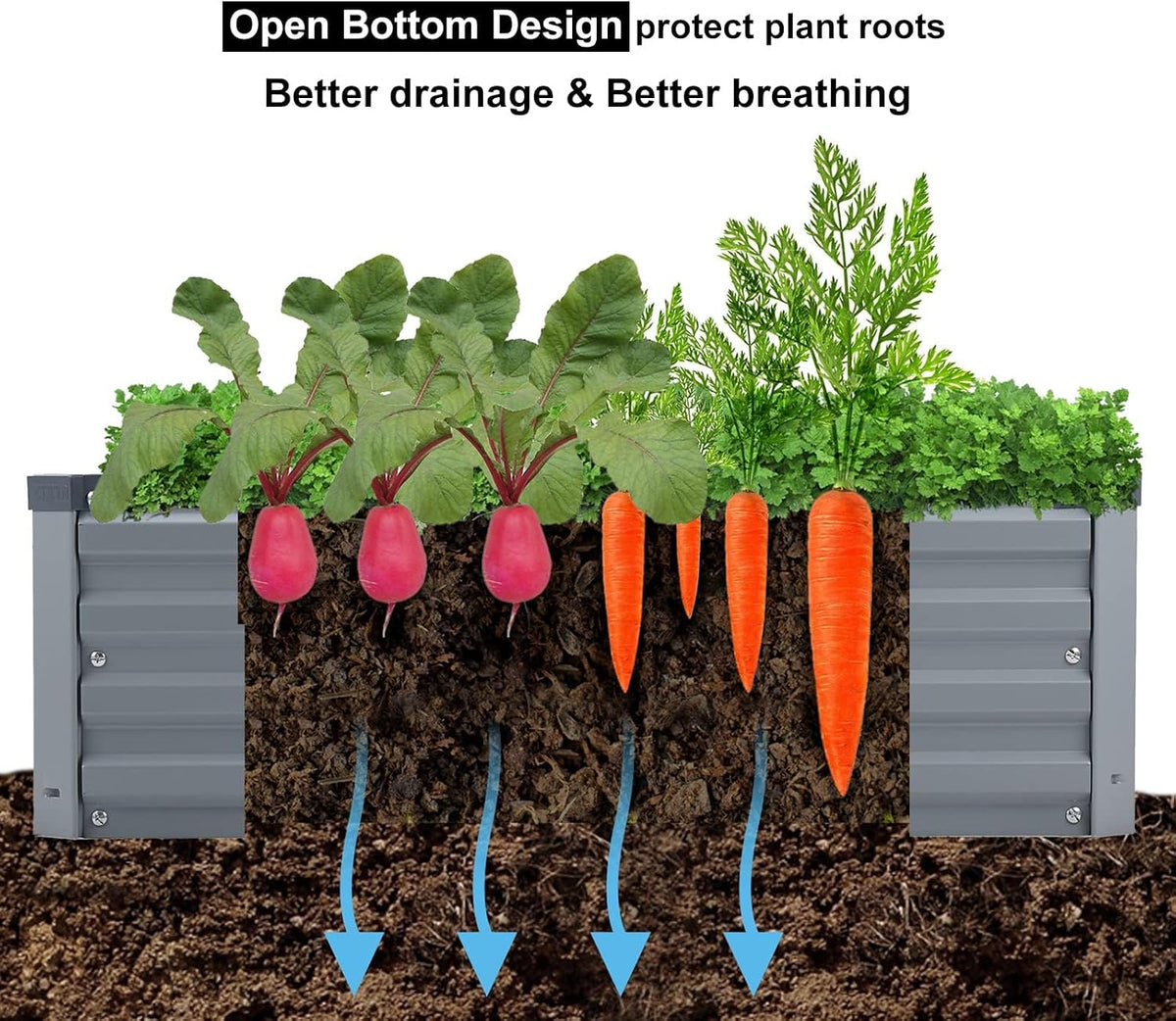 meberam 2 pack 6x3x1ft galvanized raised garden beds, side view