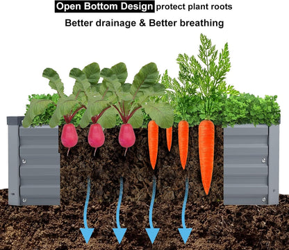 meberam 2 pack 6x3x1ft galvanized raised garden beds, side view