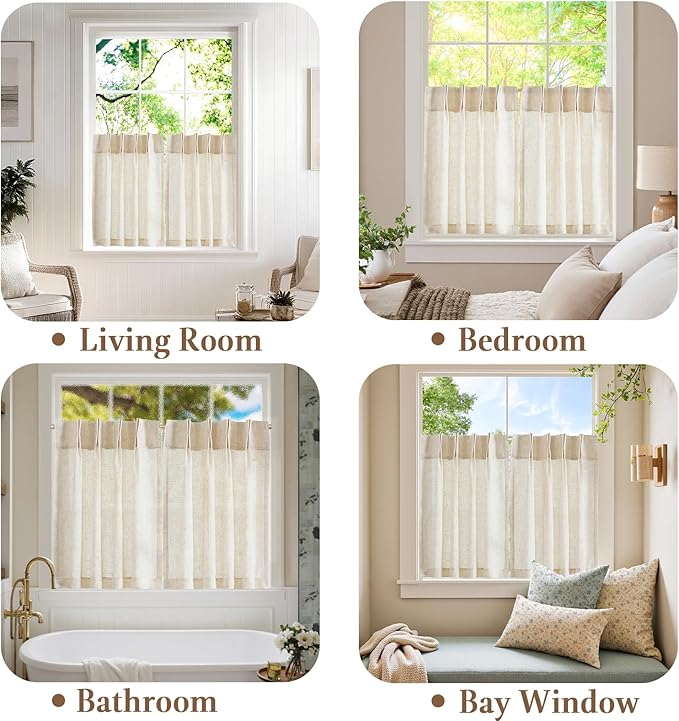 jinchan Linen Pinch Pleated Kitchen Curtains 30 Inch 2 Panels, Natural Linen - Image 6
