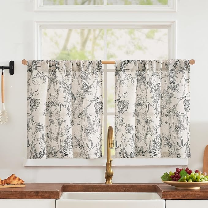 jinchan Floral Linen Kitchen Curtains Farmhouse Tier Curtains French Small by JINCHAN